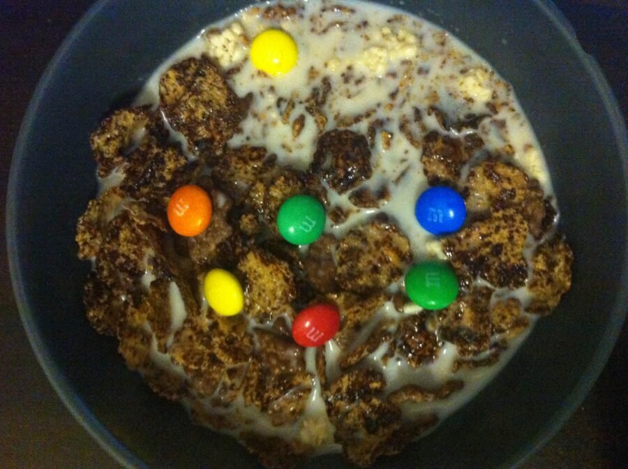 Stupid(ly yummy) chocolate cereal was too brown. Found a way to brighten it up:
